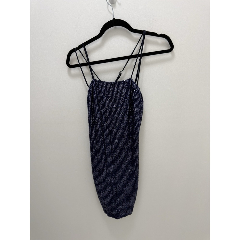 Angel Biba Navy Blue Sequin Mini Bodycon Dress Strappy Open Back Women's M AU10